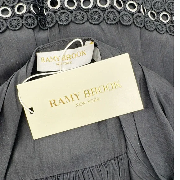 RAMY BROOK Skirt NEW Size 8 Esmeralda Black Silver Mini Stretch Eyelet Lace